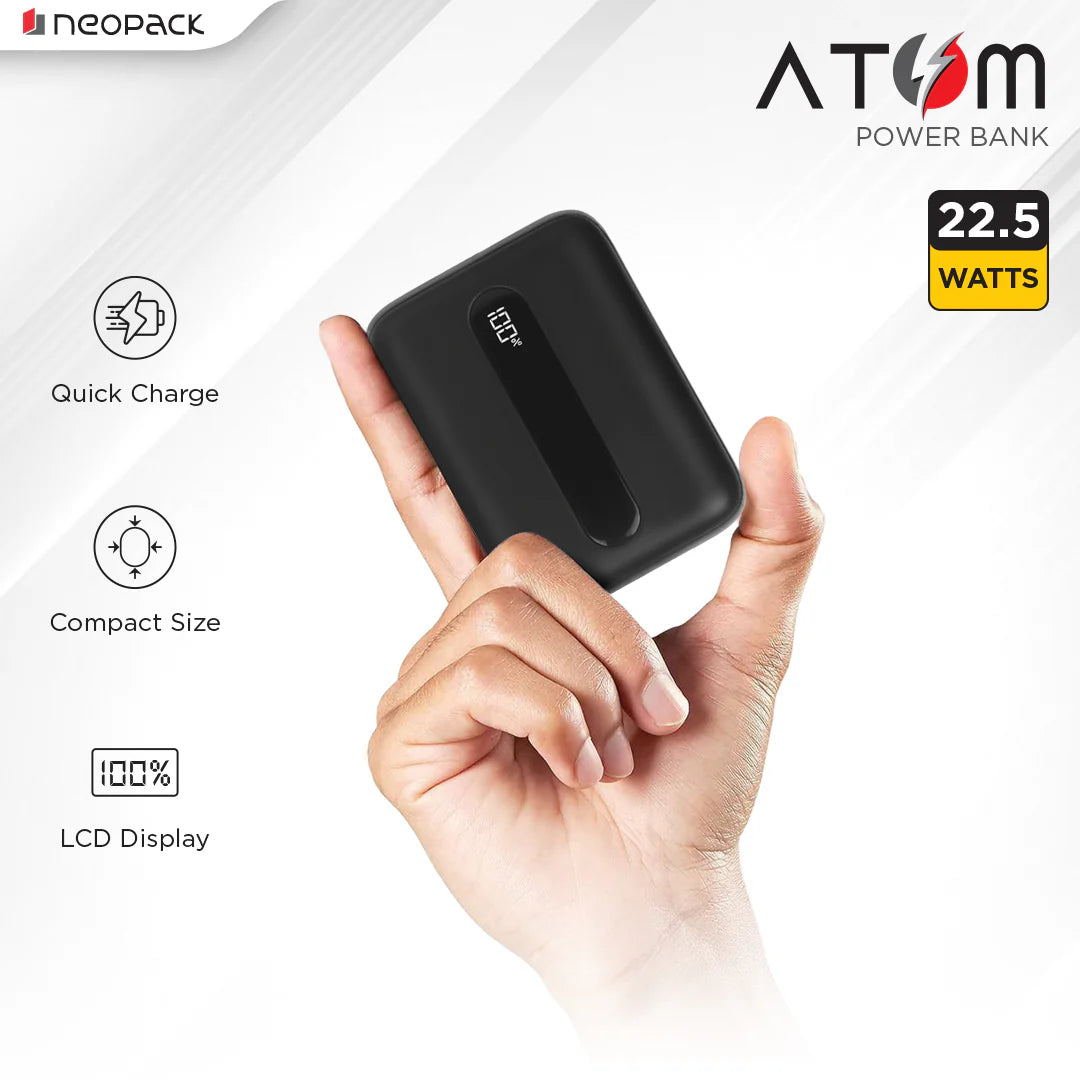 Neopack Atom Power Bank 10000mAh (22.5W) – Black Power Banks | Vishal Electronics Kolkata