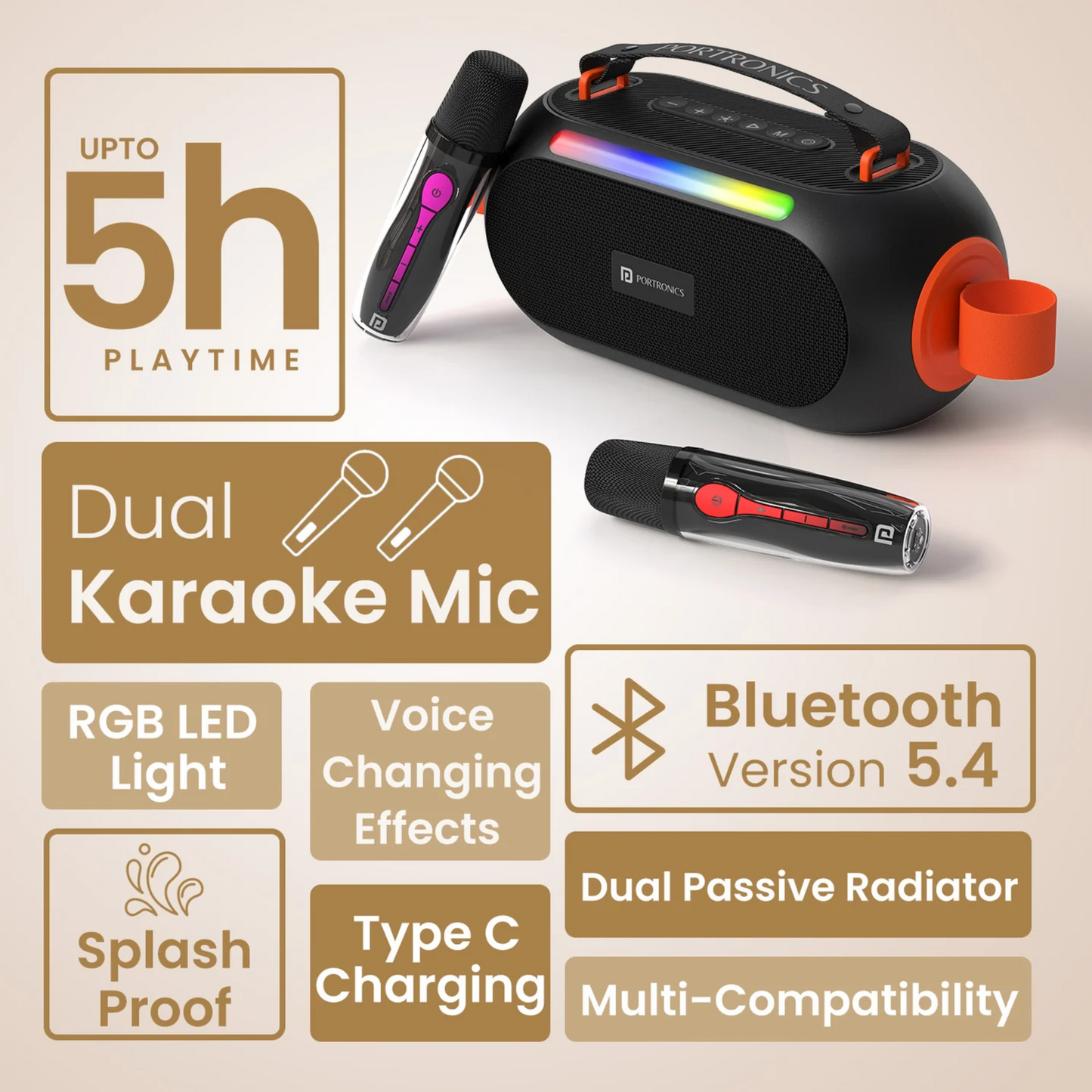 Portronics Apollo 20 - 25W Wireless Karaoke Speaker with Dual Mic Bluetooth Speaker | Vishal Electronics Kolkata