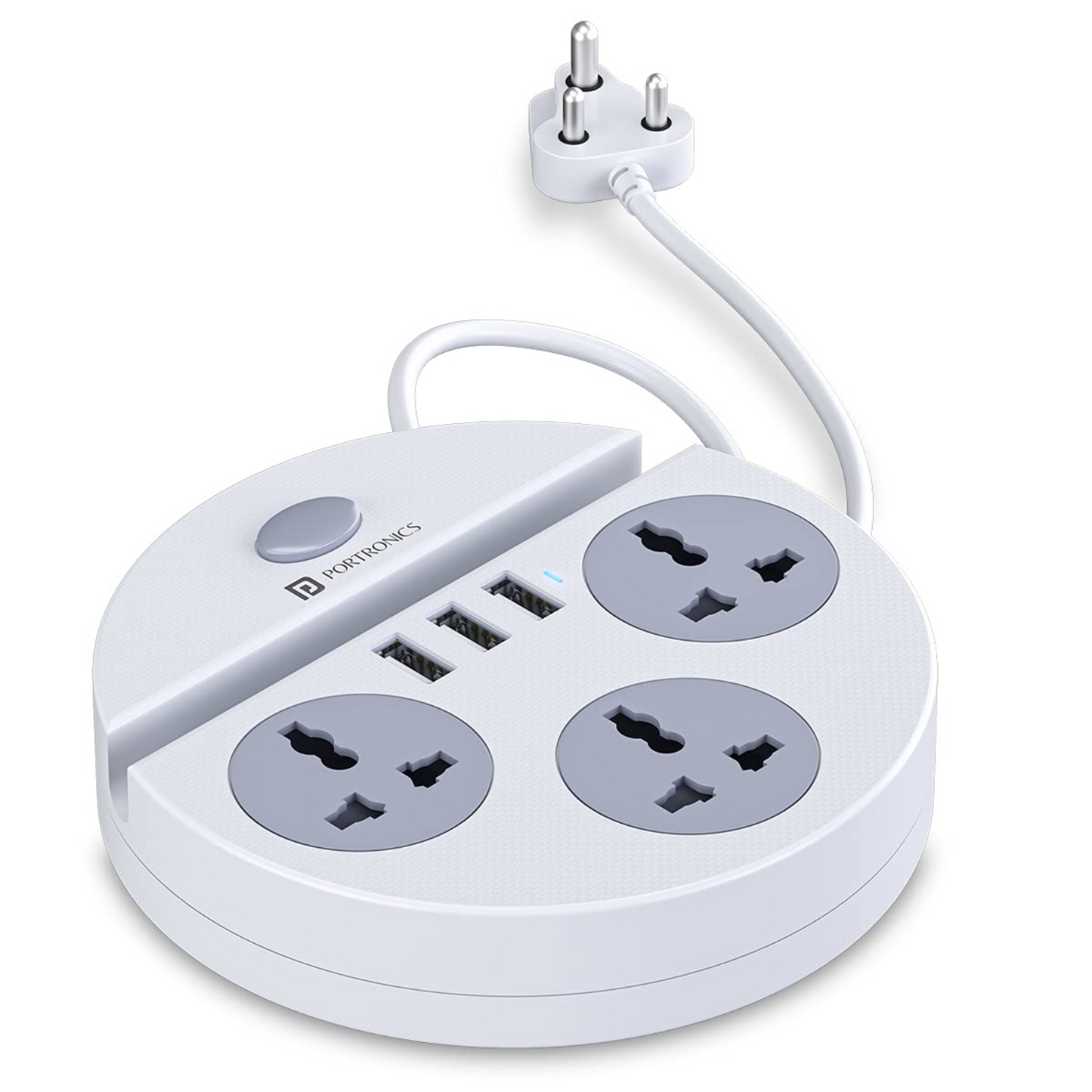 Portronics Power Plate 5 Extension Board with 3 USB & 3 Sockets White Extension Board | Vishal Electronics Kolkata