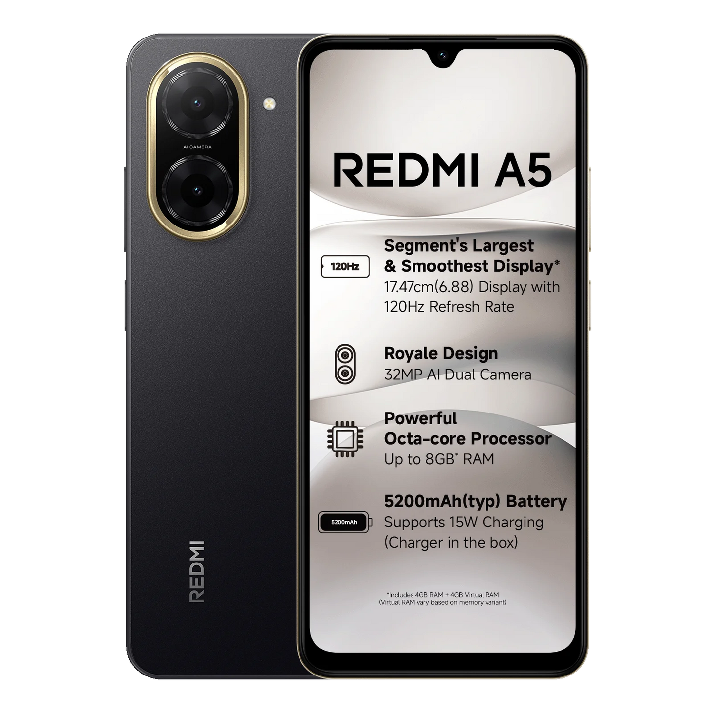 Redmi A5 (3GB+64GB) Just Black Mobile & Smart Phones | Vishal Electronics Kolkata