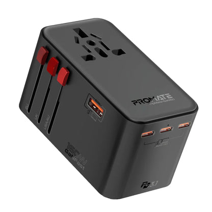 Promate TripMate-GaN160 160W Universal Travel Adapter with GaNFast Charging Black Travel Adapter | Vishal Electronics Kolkata
