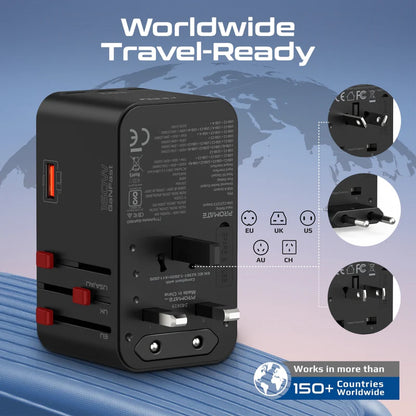 Promate TripMate-GaN160 160W Universal Travel Adapter with GaNFast Charging Travel Adapter | Vishal Electronics Kolkata