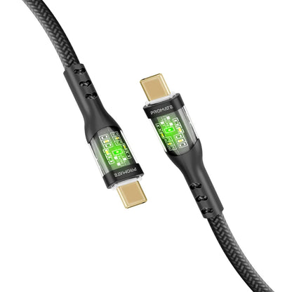 Promate TransLine-CC 60W USB-C to USB-C Cable (Transparent Shell, 1.2m, Black) Black Charging Cable | Vishal Electronics Kolkata