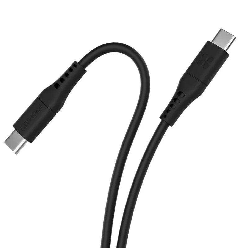 Promate PowerLink-CC200 60W Ultra-Fast USB-C Soft Silicone Cable (2m, Black) Black Charging Cable | Vishal Electronics Kolkata