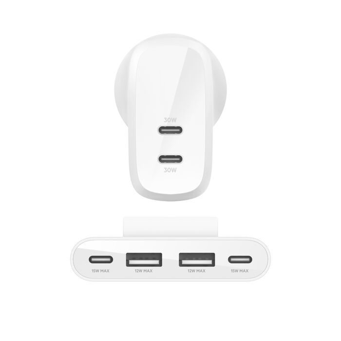 Belkin BoostCharge Pro 60W Dual USB-C PPS Charger + 4-Port USB Extender (2M) Wall Charger | Vishal Electronics Kolkata
