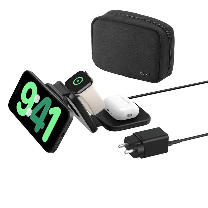 Belkin BoostCharge Pro 3-in-1 Magnetic Wireless Charging Travel Pad with Qi2 15W Wireless Charger | Vishal Electronics Kolkata