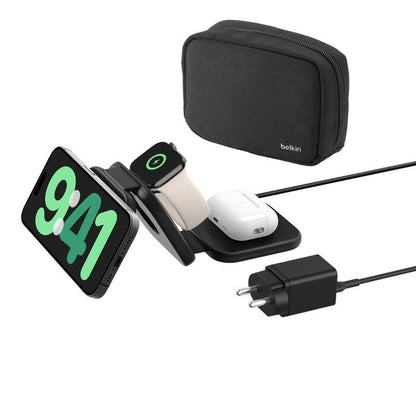 Belkin BoostCharge Pro 3-in-1 Magnetic Wireless Charging Travel Pad with Qi2 15W Wireless Charger | Vishal Electronics Kolkata