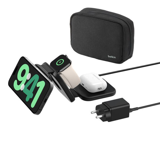 Belkin BoostCharge Pro 3-in-1 Magnetic Wireless Charging Travel Pad with Qi2 15W Wireless Charger | Vishal Electronics Kolkata