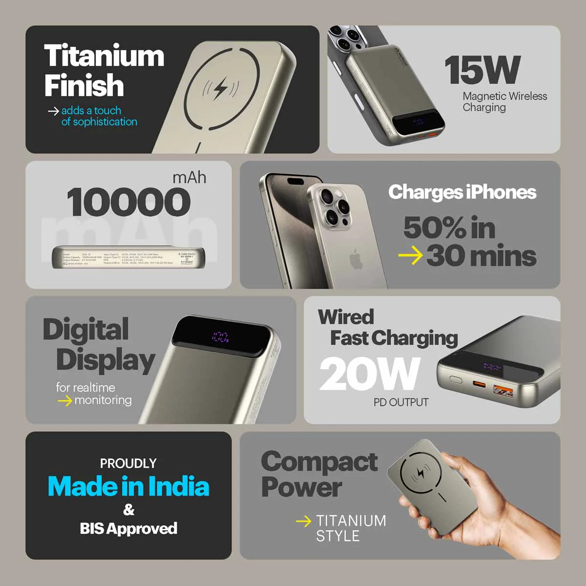 Stuffcool Click 10 10000mAh 15W Magnetic Wireless Powerbank Power Bank | Vishal Electronics Kolkata