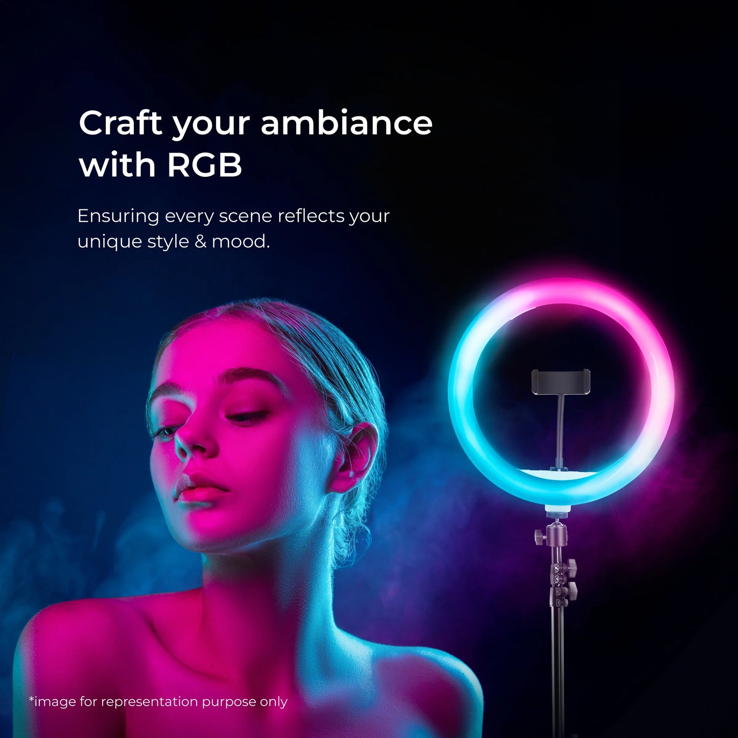 Digitek DRL-14C RGB 31cm LED Ring Light with 5ft Stand Ring Light | Vishal Electronics Kolkata