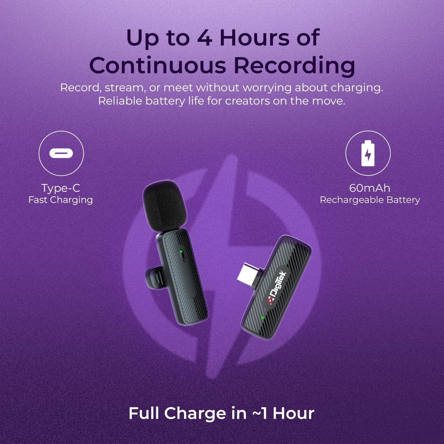 Digitek DWM-006 PRO Wireless Microphone Type-C for Mobile | 2.4GHz | 20m Range Wireless Microphone | Vishal Electronics Kolkata