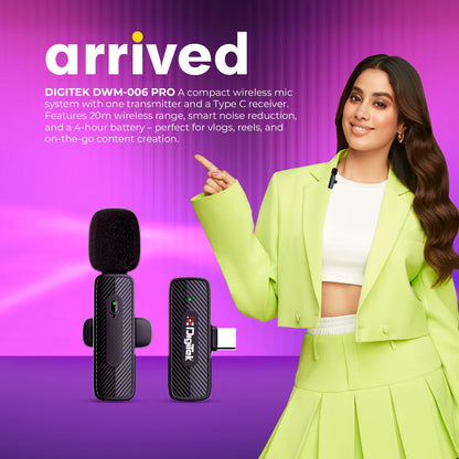 Digitek DWM-006 PRO Wireless Microphone Type-C for Mobile | 2.4GHz | 20m Range Wireless Microphone | Vishal Electronics Kolkata