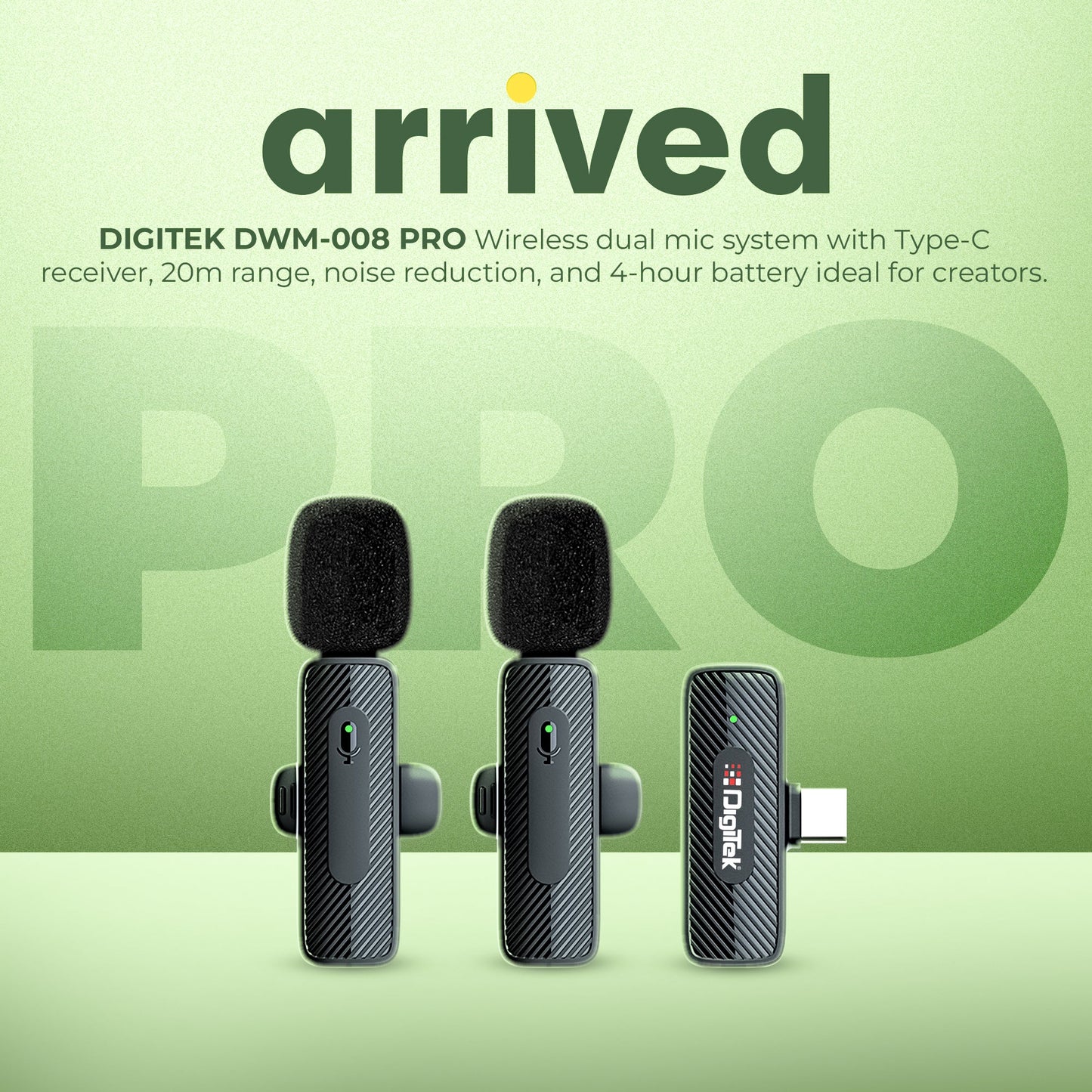 Digitek DWM-008 PRO Dual Wireless Microphone Type-C | 2 Mic System Wireless Microphone | Vishal Electronics Kolkata