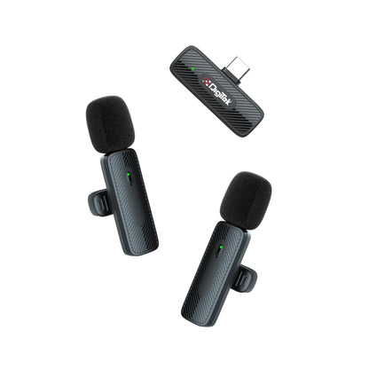 Digitek DWM-008 PRO Dual Wireless Microphone Type-C | 2 Mic System Black Wireless Microphone | Vishal Electronics Kolkata