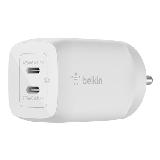 Belkin BoostCharge Pro Dual Wall Charger 65W (GaN, Dual USB-C, PD/PPS) Wall Charger | Vishal Electronics Kolkata