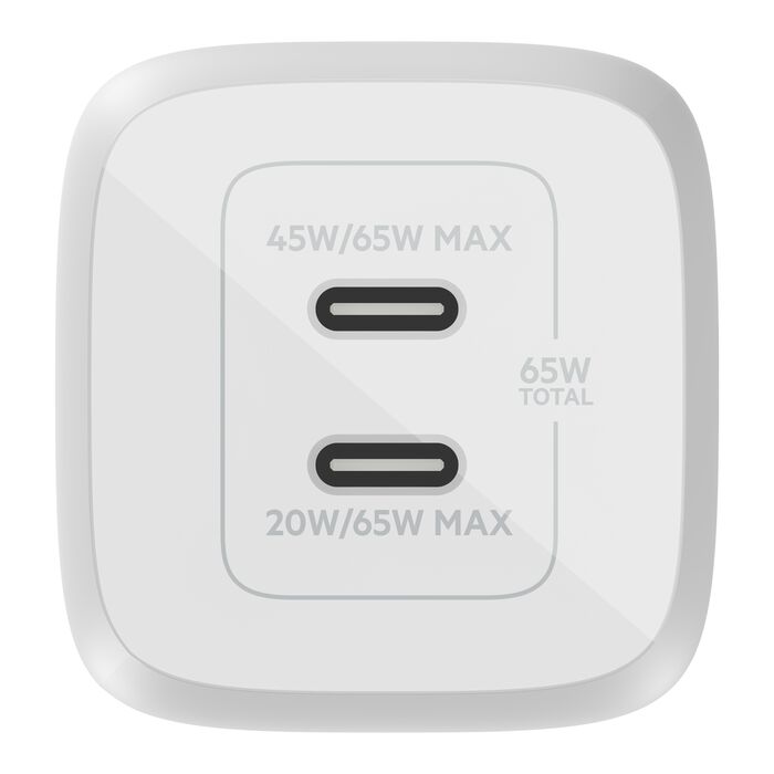 Belkin BoostCharge Pro Dual Wall Charger 65W (GaN, Dual USB-C, PD/PPS) White Wall Charger | Vishal Electronics Kolkata