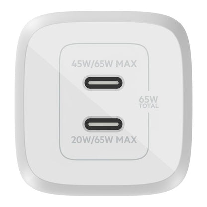 Belkin BoostCharge Pro Dual Wall Charger 65W (GaN, Dual USB-C, PD/PPS) White Wall Charger | Vishal Electronics Kolkata