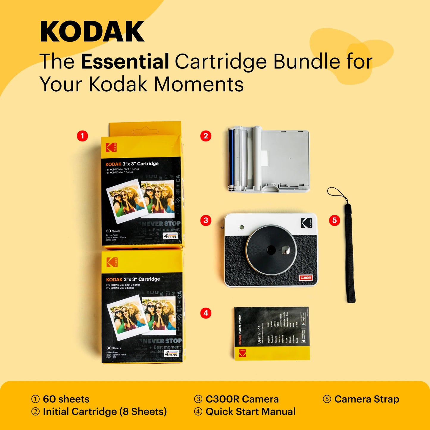 Kodak Mini Shot 3 Retro (C300RW) – Instant Camera & Photo Printer – 60 Sheets Bundle Instant Camera | Vishal Electronics Kolkata