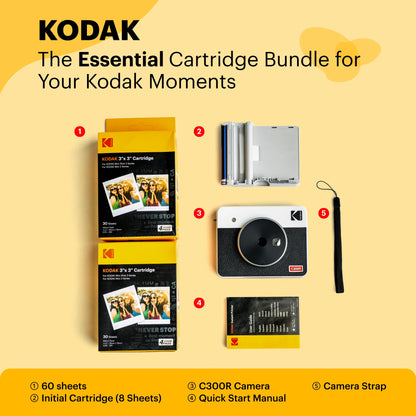 Kodak Mini Shot 3 Retro (C300RW) – Instant Camera & Photo Printer – 60 Sheets Bundle Instant Camera | Vishal Electronics Kolkata