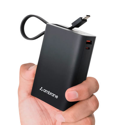 Ambrane MiniCharge 20 20000mAh Power Bank | 22.5W BoostedSpeed | Built-in Type-C Cable Black Power Bank | Vishal Electronics Kolkata