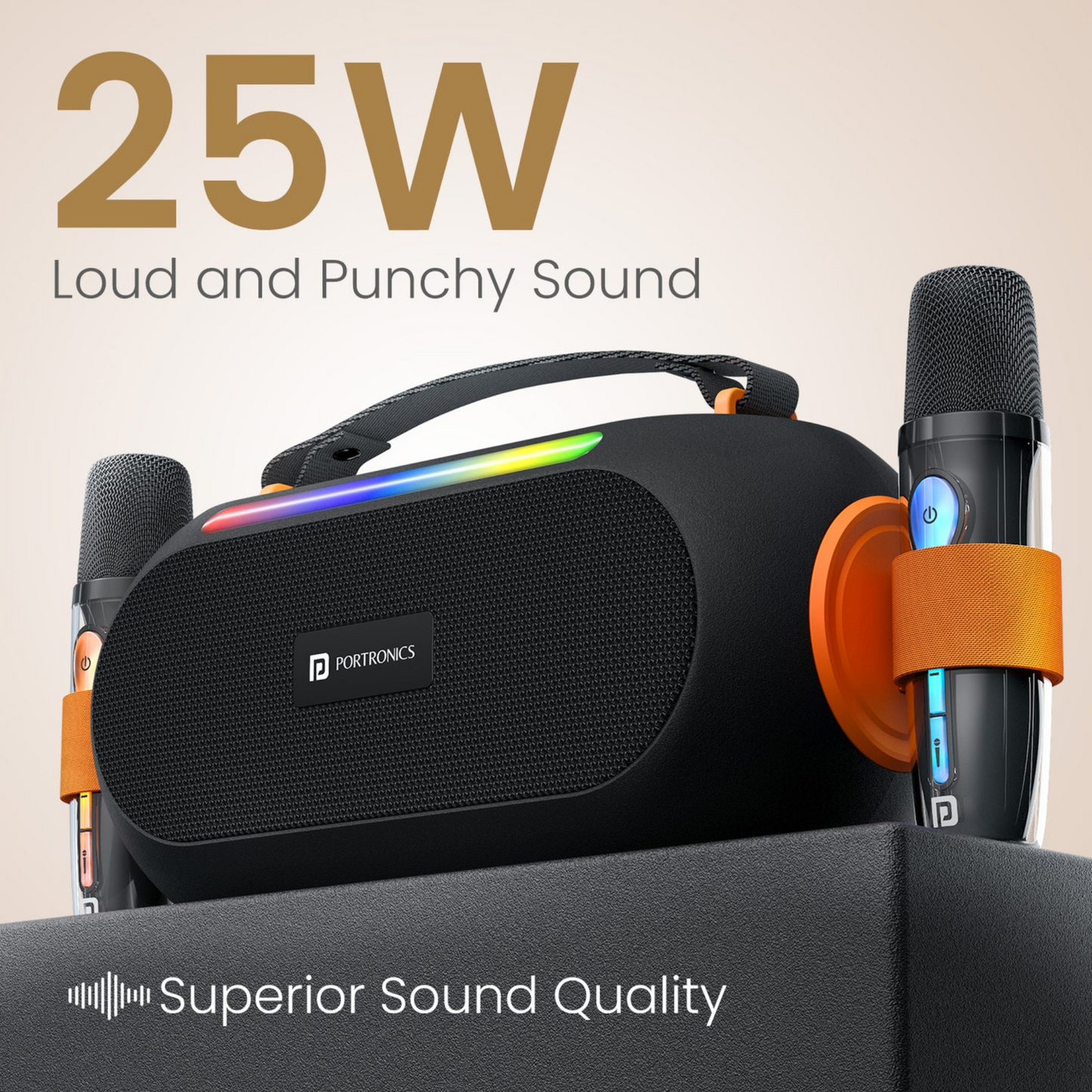 Portronics Apollo 20 - 25W Wireless Karaoke Speaker with Dual Mic Bluetooth Speaker | Vishal Electronics Kolkata