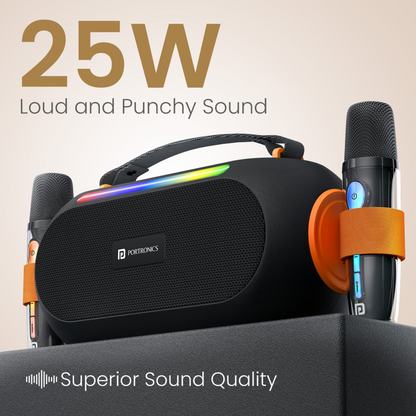 Portronics Apollo 20 - 25W Wireless Karaoke Speaker with Dual Mic Bluetooth Speaker | Vishal Electronics Kolkata