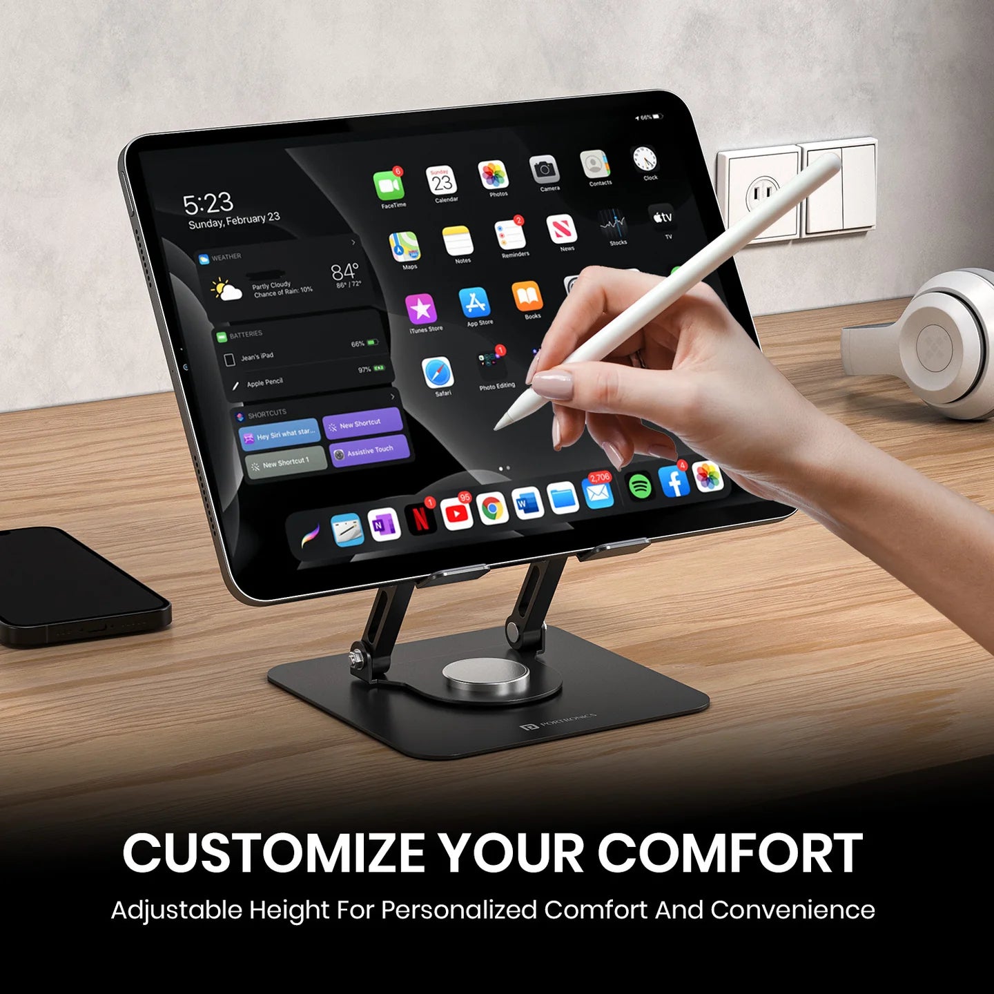 Portronics My Buddy A1 Tablet & Mobile Stand with 360° Rotation Tablet Stand | Vishal Electronics Kolkata