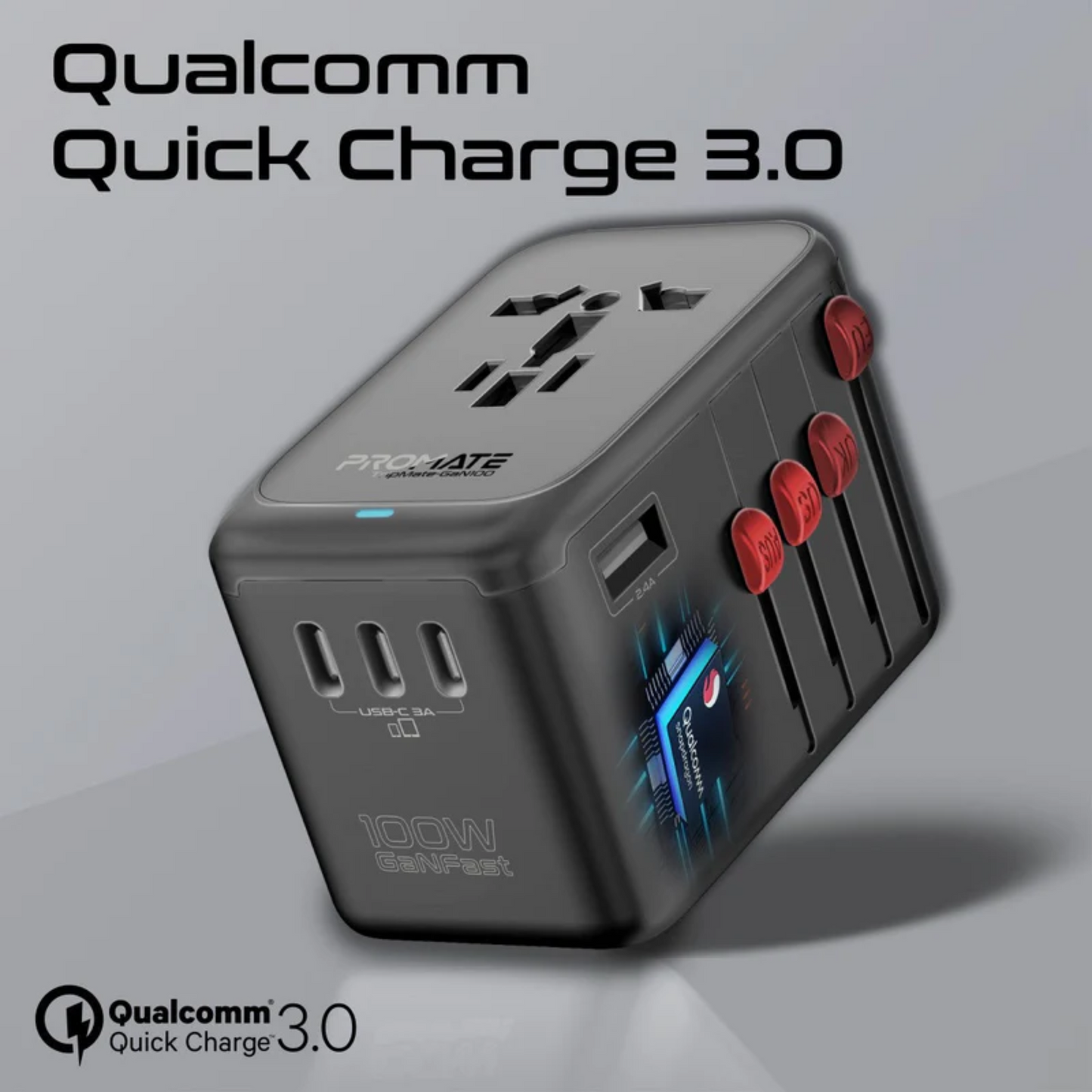 Promate TripMate GaN100 100W Universal Travel Adapter with USB-C PD Travel Adapter | Vishal Electronics Kolkata
