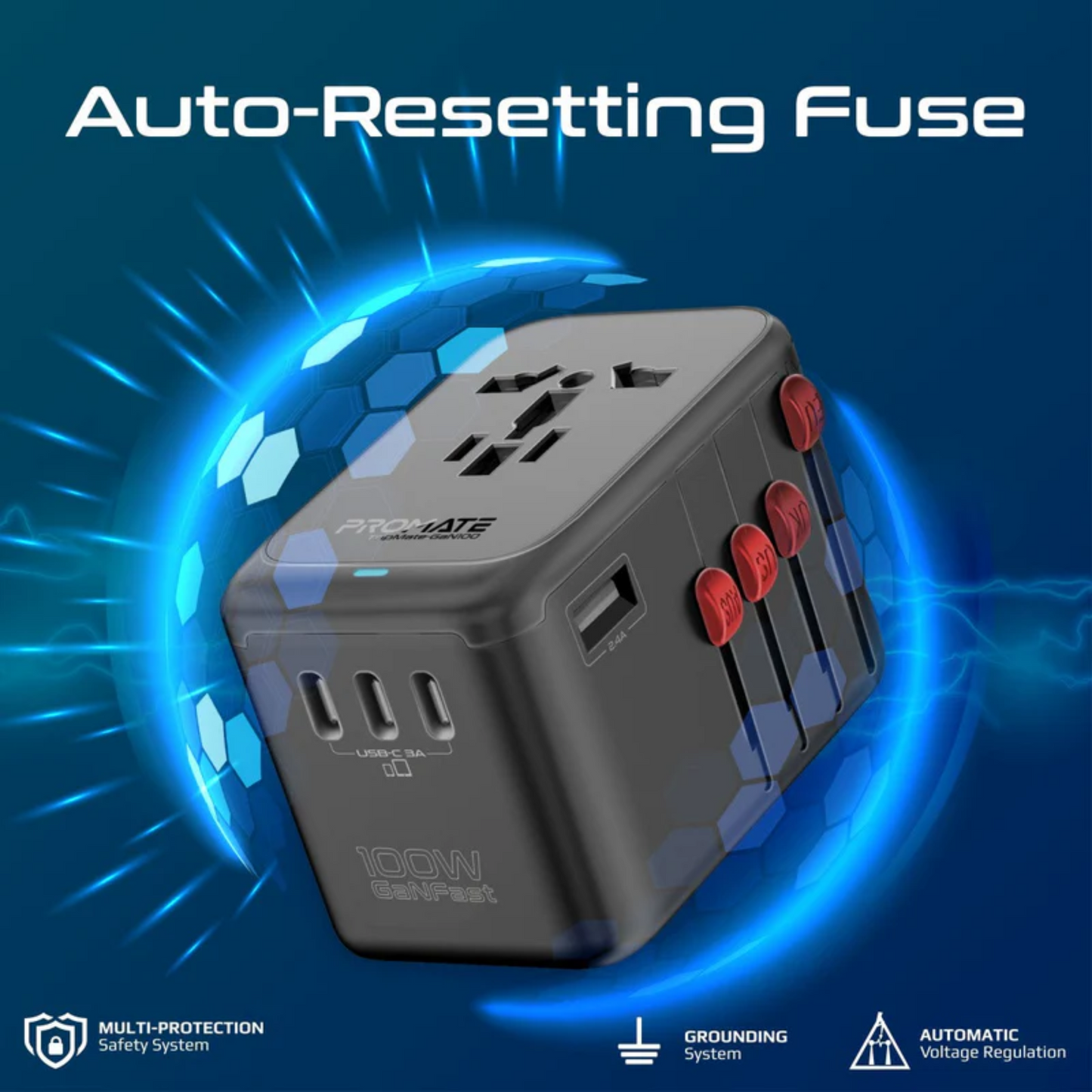 Promate TripMate GaN100 100W Universal Travel Adapter with USB-C PD Travel Adapter | Vishal Electronics Kolkata