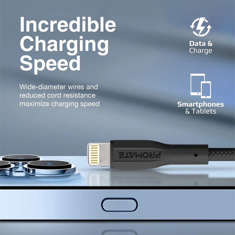 Promate Xcord-Ai Lightning Cable 100cm (Black/White) Cable | Vishal Electronics Kolkata