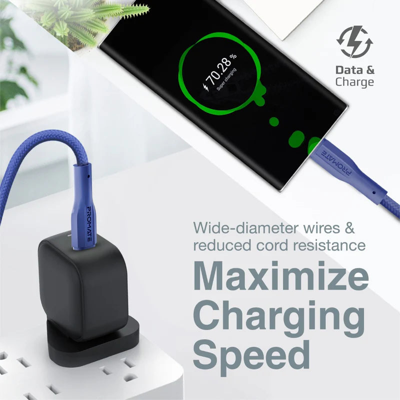 Promate Xcord-CC USB-C Cable 60W Power Delivery (Navy) Cable | Vishal Electronics Kolkata
