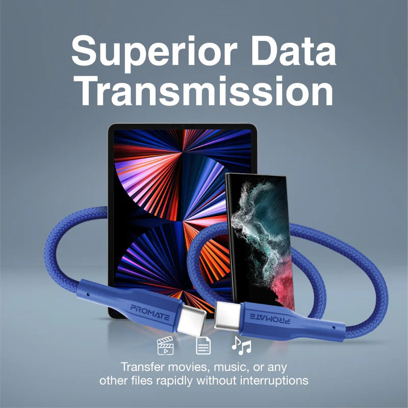 Promate Xcord-CC USB-C Cable 60W Power Delivery (Navy) Cable | Vishal Electronics Kolkata
