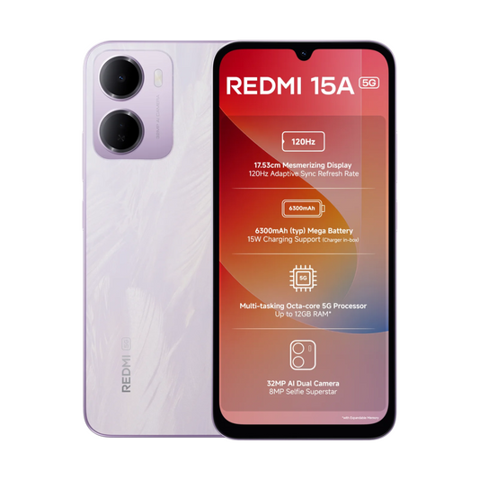 Redmi 15A 5G 4GB + 128GB Amaze Purple Smartphone | Vishal Electronics Kolkata