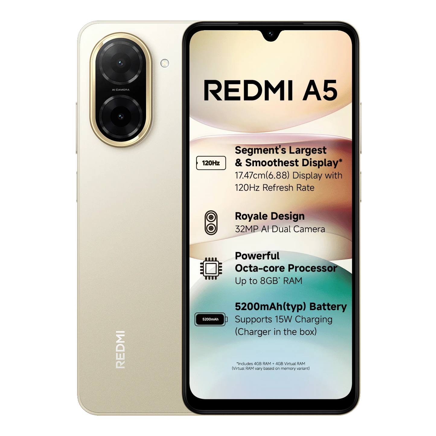 Redmi A5 (3GB+64GB) Jaisalmer Gold Mobile & Smart Phones | Vishal Electronics Kolkata
