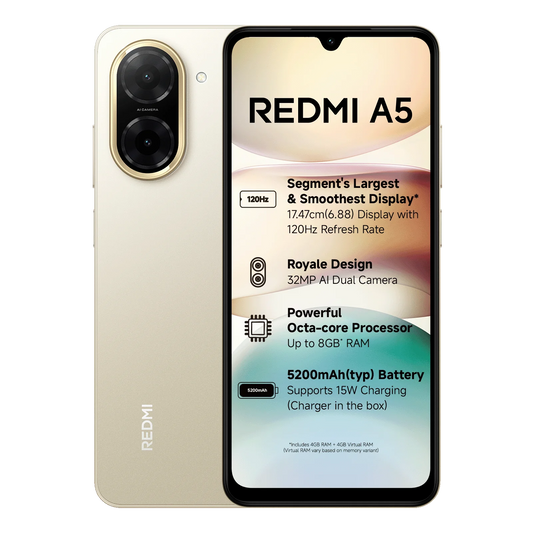 Redmi A5 (3GB+64GB) Jaisalmer Gold Mobile & Smart Phones | Vishal Electronics Kolkata