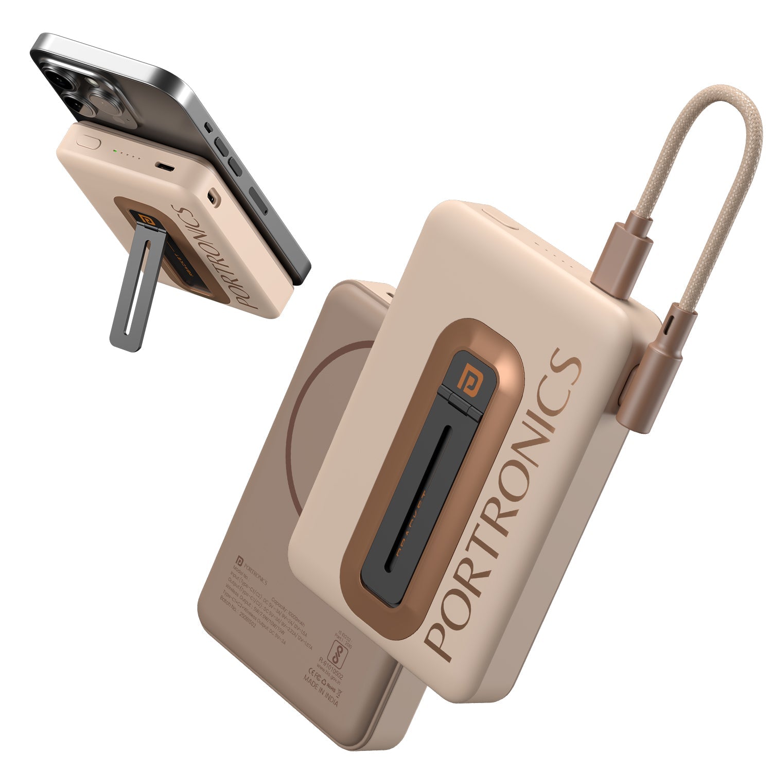 Portronics Revo 10000mAh Magnetic Power Bank Mocha Power Bank | Vishal Electronics Kolkata