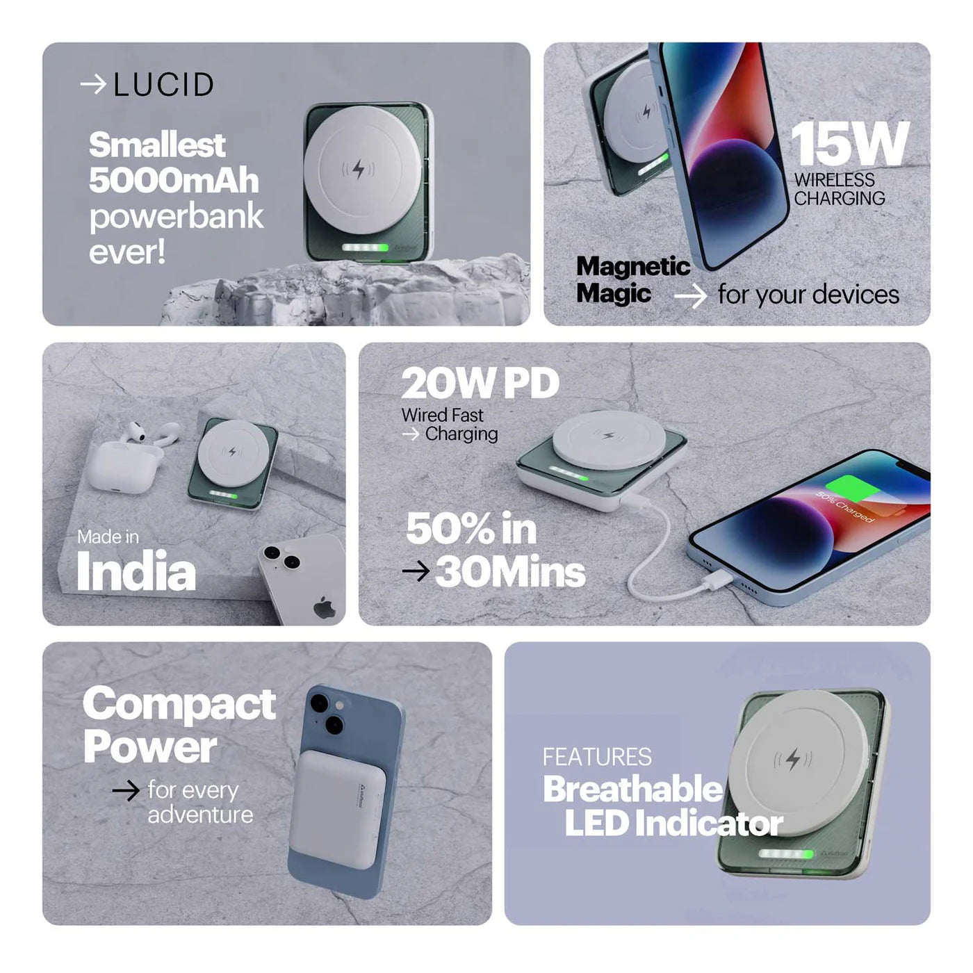 Stuffcool Lucid 5000mAh 15W Magnetic Wireless Powerbank Power Bank | Vishal Electronics Kolkata