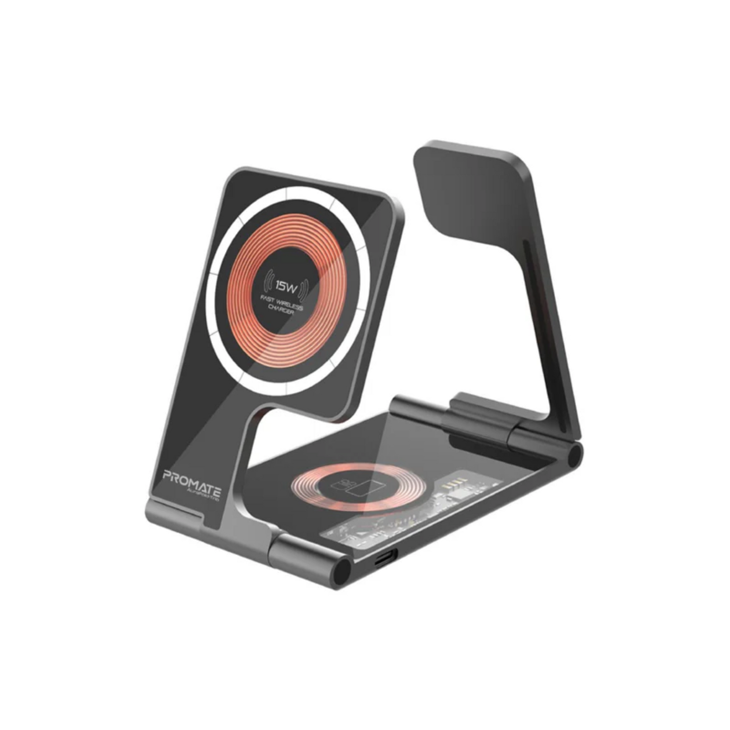 Promate AUROFOLD-TRIO 15W MagSafe Compatible 3-in-1 Foldable Wireless Charging Station | Vishal Electronics Kolkata