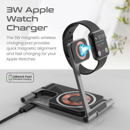 Promate AUROFOLD-TRIO 15W MagSafe Compatible 3-in-1 Foldable Wireless Charging Station | Vishal Electronics Kolkata