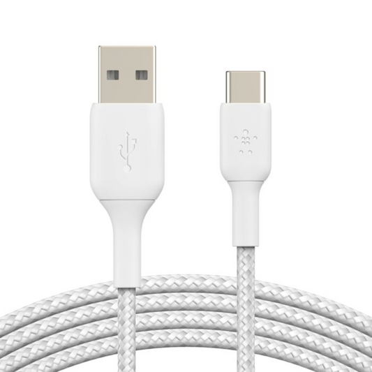 Belkin BoostCharge USB-A to USB-C Braided Cable 2m – White Charging Cable | Vishal Electronics Kolkata