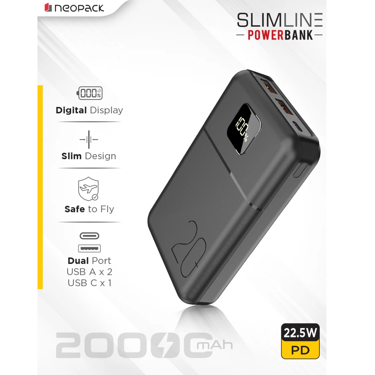 Neopack Slimline Powerbank 20000mAh 22.5W PD – Black