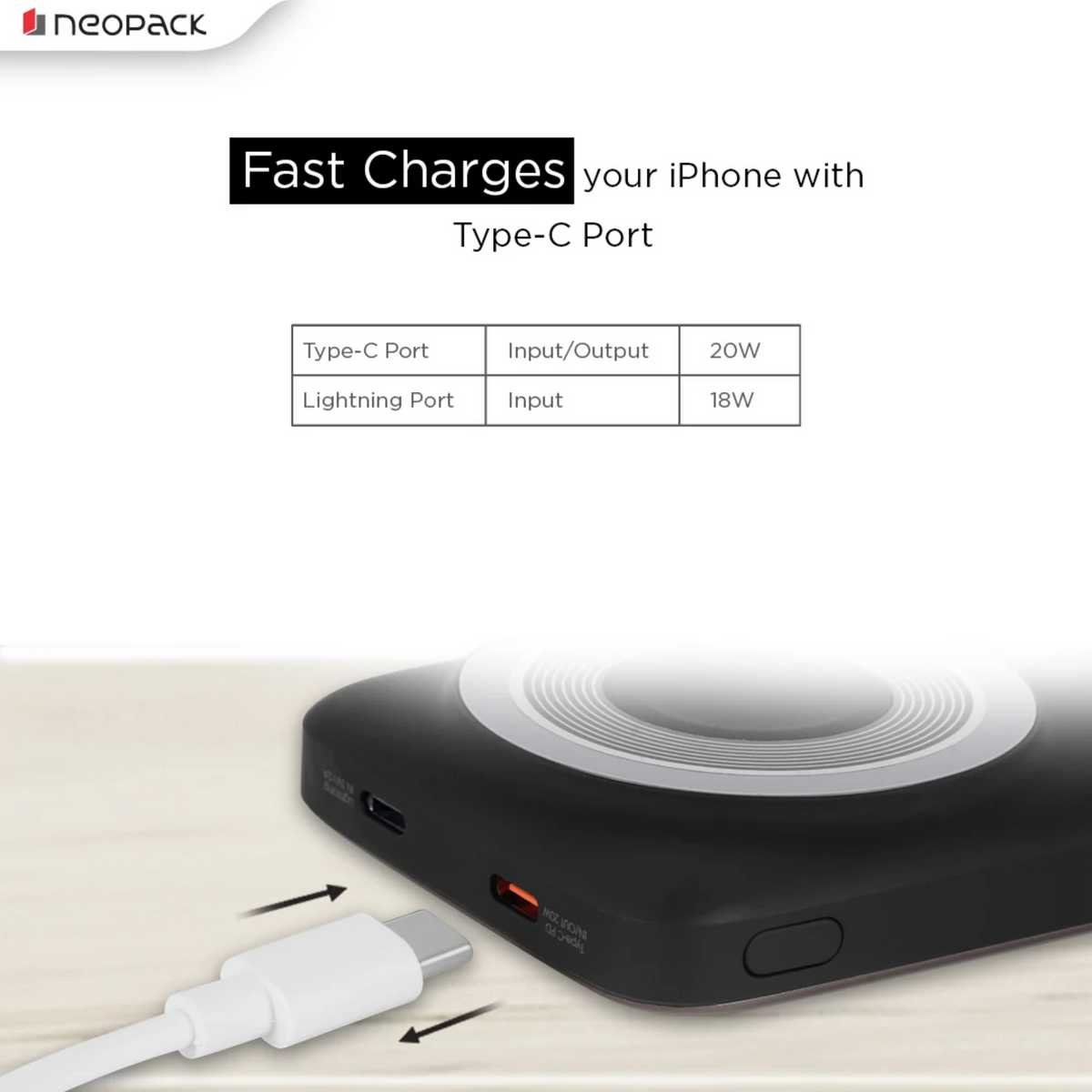 Neopack 3-in-1 Wireless Powerpack 10000mAh MagSafe Compatible - Space Grey Power Bank | Vishal Electronics Kolkata