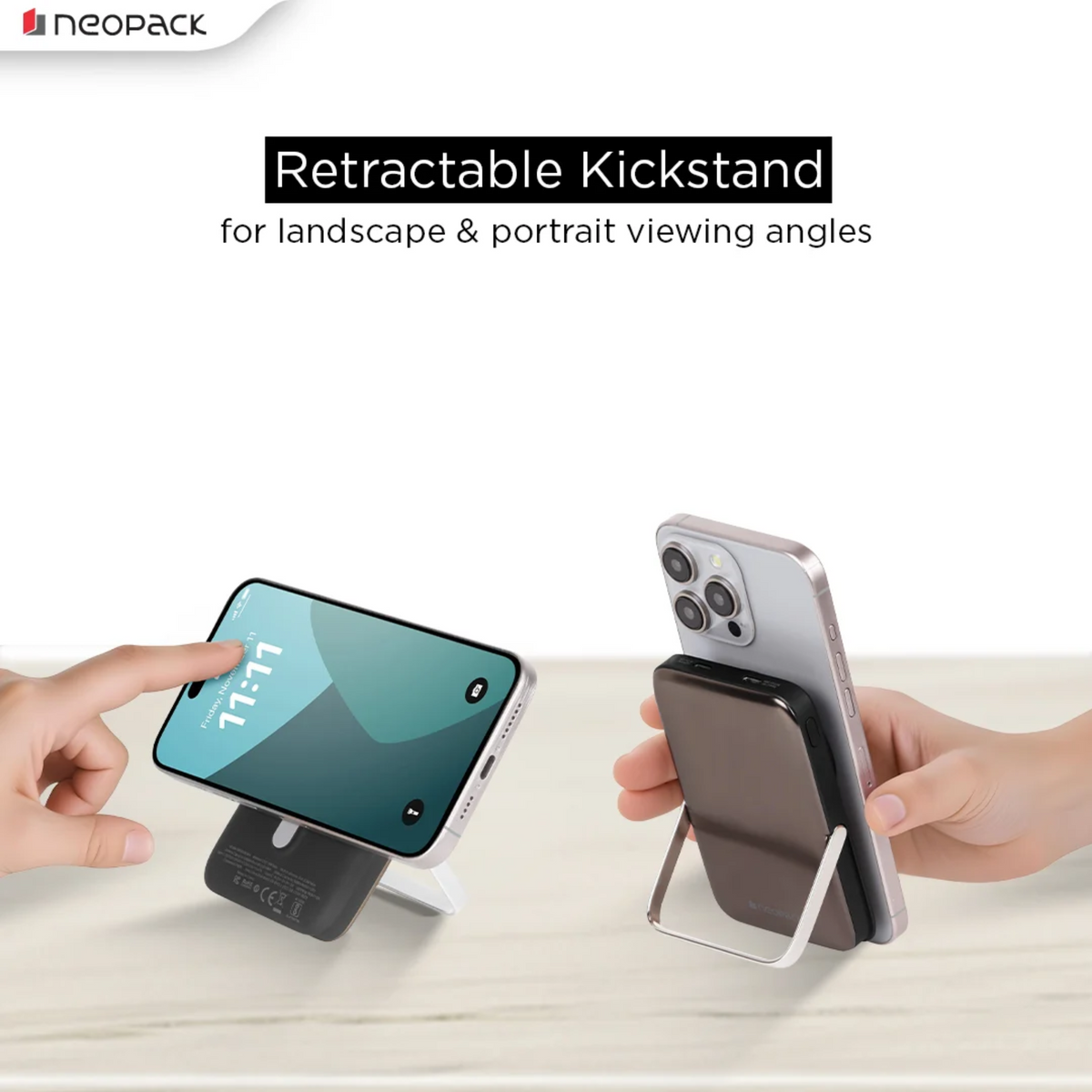 Neopack 3-in-1 Wireless Powerpack 10000mAh MagSafe Compatible - Space Grey Power Bank | Vishal Electronics Kolkata