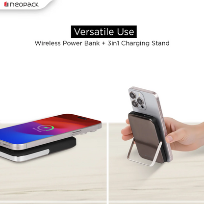 Neopack 3-in-1 Wireless Powerpack 10000mAh MagSafe Compatible - Space Grey Power Bank | Vishal Electronics Kolkata